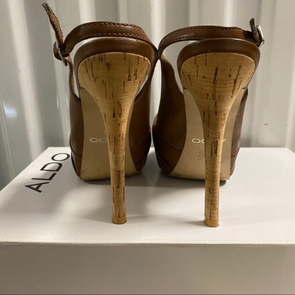 Aldo Platform Sling Back High Heels Cognac Brown - Picture 4 of 12